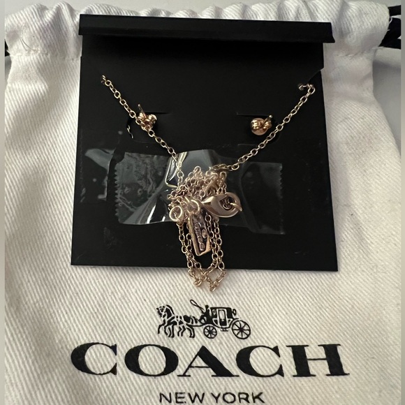 NWOT Coach Signature Stone Tea Rose Earring Studs Necklace 3-Piece Jewelry Set - Picture 5 of 6